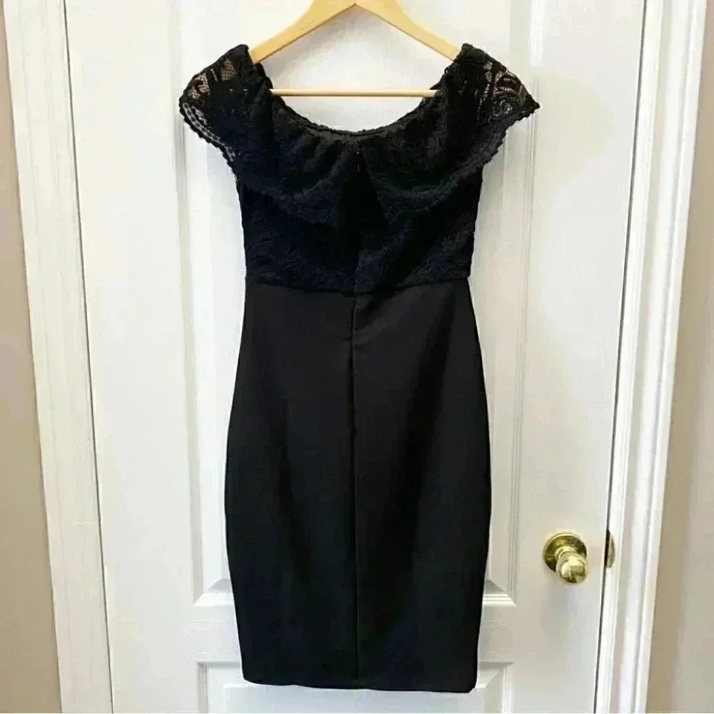 Le Chateau Black Cocktail Dress Off Shoulder Bardot Lace Bodice Formal LBD XS - Picture 6 of 16